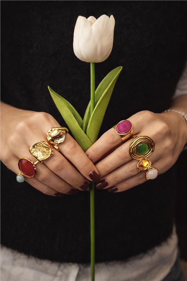 Magnolia01 Karışık Renkli Onlu Yüzük Set